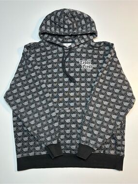 Teddy Fresh Monogram Bear All Over Print Gothic Font Logo Pullover Hoodie Black
